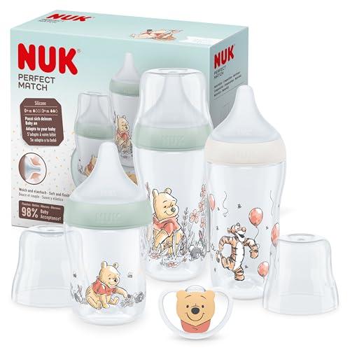 36% DESCUENTO Set de biberones Perfect Match de NUK | +0 6 meses | Se adapta al paladar del bebé | 3 biberones anticólico y chupete Space | Sin BPA | Winnie the Pooh de Disney | 4 uds