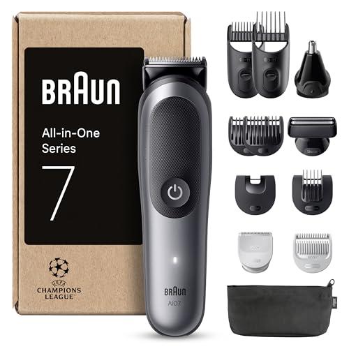 41% DESCUENTO Braun Recortadora Todo En Uno Series 7 AIO7545, Kit De Styling 12en1 Para Barba, Pelo, Orejas, Nariz y Cuerpo, 14 Longitudes, 120 Min De Autonomía, Gris, El embalaje puede variar