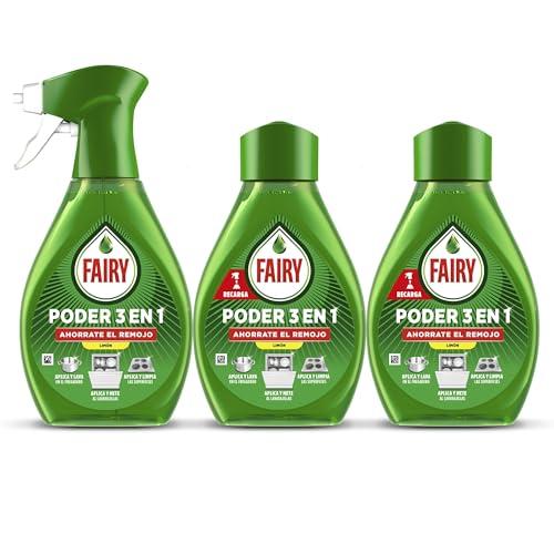 35% DESCUENTO Fairy Poder Sin Remojo Limón Spray, Pre Tratamiento Para Vajilla Y Cocina, Eficaz Con El 100% De La Grasa, Spray Desengrasante, Limpieza Rápida Y Sin Esfuerzo, 500ml + 2 x Recambio (2 x 500ml)