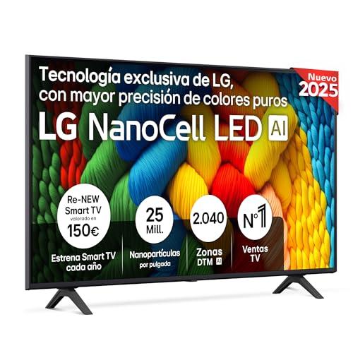 LG 50NANO80A6B TV 50″, 4K NanoCell, Smart TV, LED IA, WebOS 25, Procesador Potente e Inteligente, Super Upscaling, Dolby Digital Plus, Alexa/Google Assistant, Negro