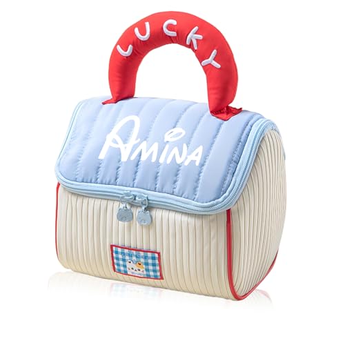 Jeweidea Bolsa de Maquillaje Personalizada con Nombre para Mujer y Niña Bolsa Cosmética con Colgador Bolsa de Aseo Grande Organizador de Maquillaje Plano Regalo para Mujer y Niña (Azul)