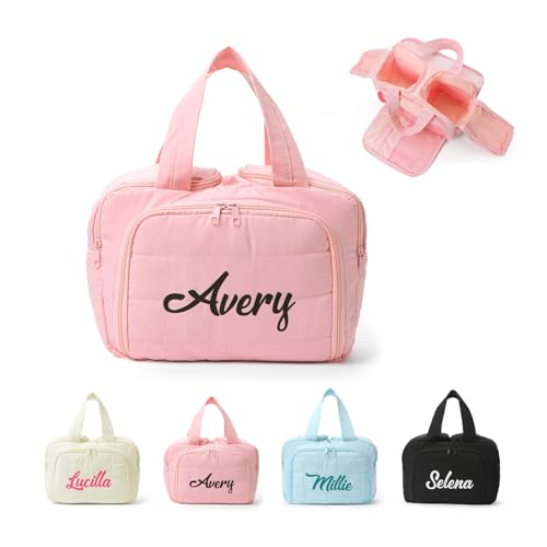 Jeweidea Neceser Personalizado para Mujer Hombre, Neceser de Viaje de Gran Capacidad, Neceser Ligero Mujer con Asa para Accesorios, Artículos Esenciales y Artículos de Aseo (Rosa)