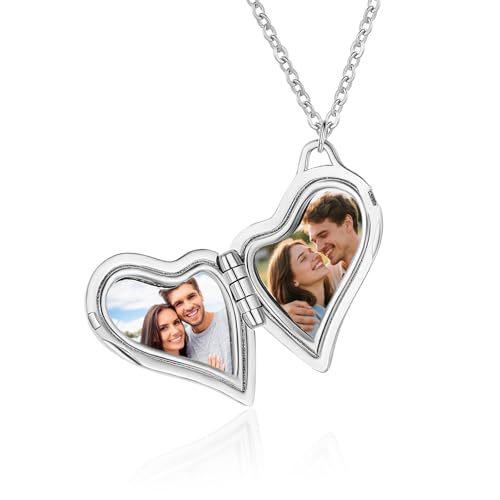 Jeweidea Collar con Foto Personalizada Colgante Foto Dentro Collar Mujer con Grabado para Mamá, Niñas, Regalos de Cumpleaños Navidad (Plata 4)