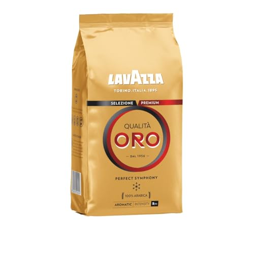 Lavazza, Qualità Oro, Café en Grano Natural, Ideal para la Máquina de Café Espresso, con Notas Aromáticas de Frutas y Flores, 100% Arábica, Intensidad 5, Tueste Medio, Paquete de 1 kg