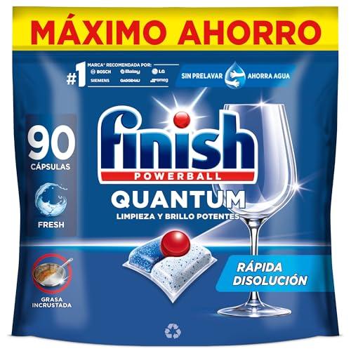 Finish Powerball Quantum All in 1 Pastillas para el lavavajillas todo en 1, limpieza profunda y brillo superior, 90 pastillas