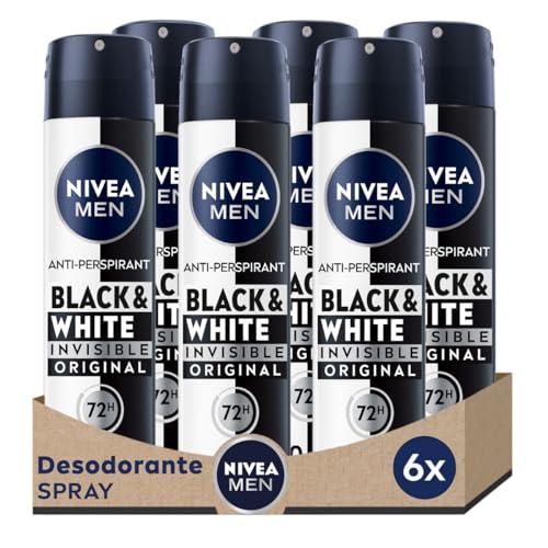 27% DESCUENTO NIVEA MEN Black & White Invisible Original Spray 72h (6 x 200 ml), desodorante antimanchas de cuidado masculino