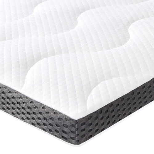 Amazon Basics Colchón de Espuma viscoelástica con Gel refrescante Topper, Funda removible y Lavable, 160 x 200 cm, 7 cm, Blanco