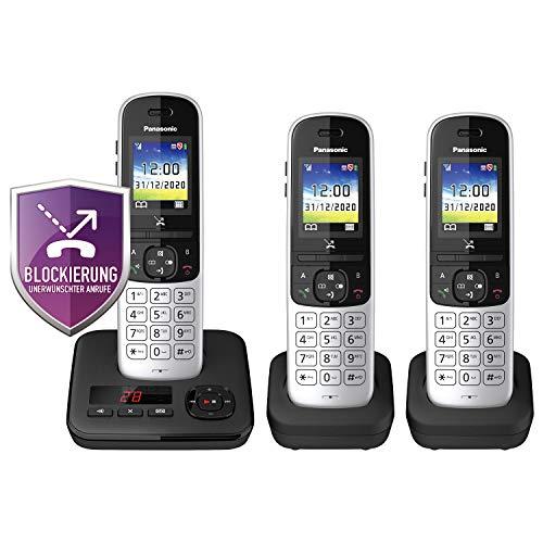 DESCUENTAZO 61% DESCUENTO Panasonic Teléfono inalámbrico KX TGH723GS con contestador automático, juego de 3 unidades (teléfono DECT, baja radiación, pantalla a color, bloqueador de llamadas, llamadas con manos libres) negro