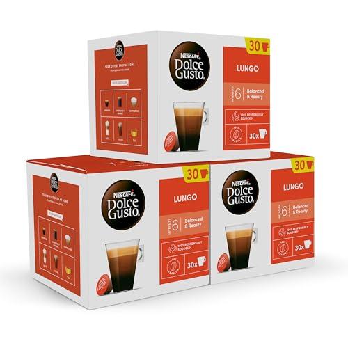 NESCAFÉ Dolce Gusto Lungo Cápsulas de Café, 90 Cápsulas (3 x 30) Café Espreso Intensidad 6 Originales para Cafetera de Dolce Gusto