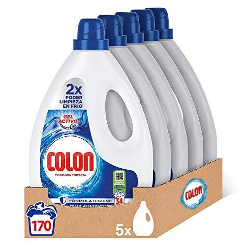 Colon Gel Activo Detergente para lavadora líquido, fórmula higiene, adecuado para ropa blanca y de color, formato gel pack de 5, hasta 170 dosis