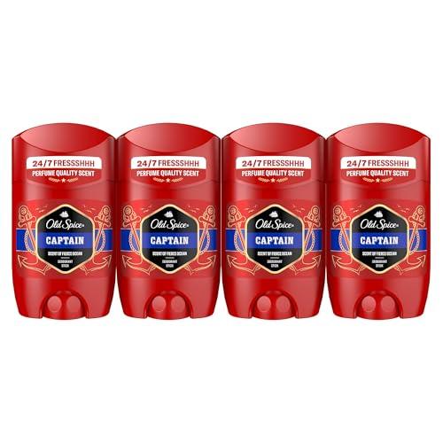 28% DESCUENTO Old Spice Captain Desodorante En Barra Para Hombres 4×50 ml, Fresco 24 Horas, Todos Los Días Con Uso Diario, Perfume Duradero, Protección Contra El Mal Olor, 0% Sales De Aluminio