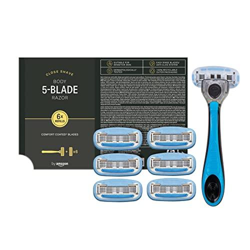 by Amazon Men Maquinilla de afeitar Corporales y de Zona Intima de 5 hojas + 6 recambios, 1 Maquinilla y 6 Cabezales de Recambio