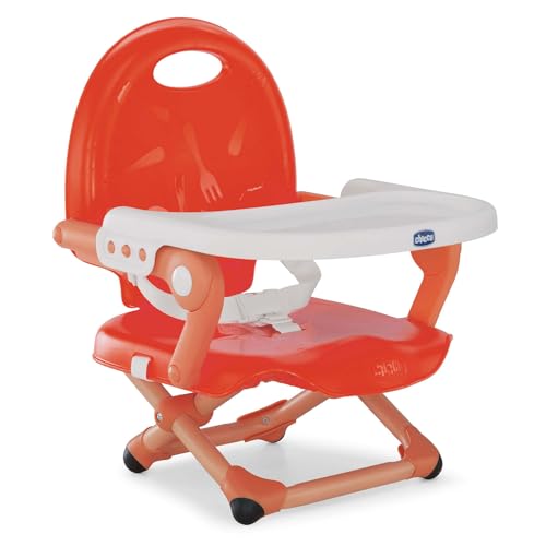 Chicco Pocket Snack Alzador de Silla para Niños para Comer, Apto de 6 Meses hasta 3 Años (15 kg), Trona de Viaje Portátil y Ajustable para Bebés, Compacta y con Bandeja Desmontable   Rojo