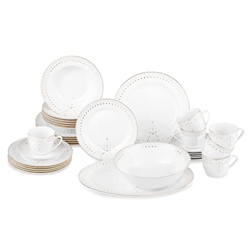 Vajilla Lace 32 piezas blanco dorado