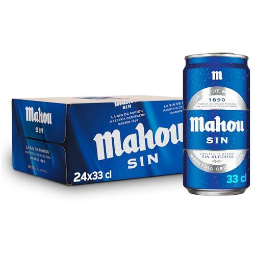 24% DESCUENTO Mahou Sin, Pack 24 Latas x 33cl, Cerveza Sin Alcohol, Cerveza Mahou 0.0, Auténtico Sabor Cervecero Lager, Refrescante, Cerveza 0.0% Vol. Alcohol
