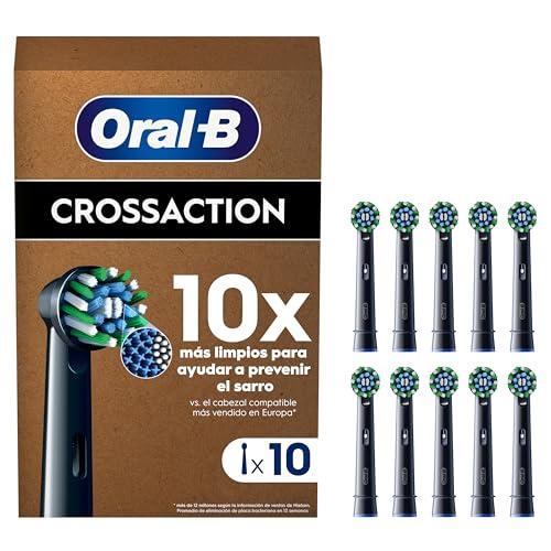 Oral B Pro CrossAction Cabezales De Recambio ORIGINALES para Cepillo de Dientes Eléctrico Oral B Pro, Pack de 10 Recambios Con Indicador De Uso, Negro (Tamaño Buzón)