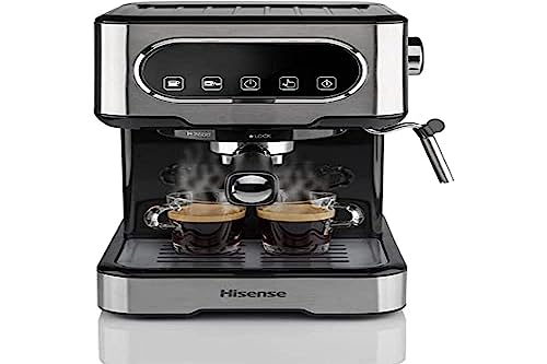 OFERTÓN SUPREMO 71% DESCUENTO Hisense, HESCM15DBK Máquina espresso molida y compatible con ESE 44 mm, presión de 15 bar, pantalla táctil, 1100 W, plata, 27,4 x 30 x 27,2 cm