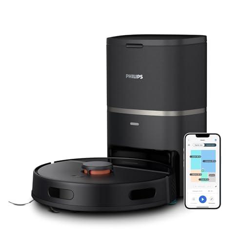 OFERTÓN SUPREMO 77% DESCUENTO Philips HomeRun 3000 Robot Aspirador y Limpiador de Suelos, Succión Ultrapotente (4000 Pa), Navegación Láser, 200 Minutos de Autonomía, Estación de Vaciado Automático, App, Negro (XU3100/01)