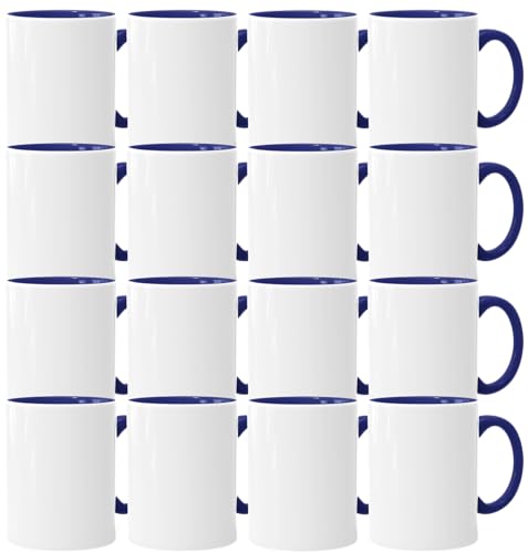 Acen Merchandise Tazas de sublimación sin impresión | Cerámica individual o en juego | Vasos de sublimación con tinta (252 unidades, interior y asa azul oscuro)