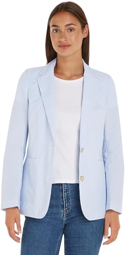 Tommy Hilfiger Blazer Mujer Striped Poplin Regular elegante, Azul (Ithaka Stp/ Breezy Blue), 36