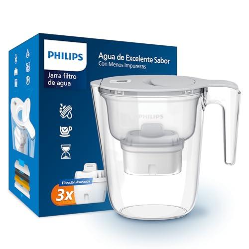 44% DESCUENTO Philips Water Filtro de jarra + 3 cartuchos de filtro de repuesto, Filtración Avanzada, flujo rápido, temporizador electrónico, filtra CLORO, CAL, metales pesados y MICROPLÁSTICOS, capacidad 2,6 L