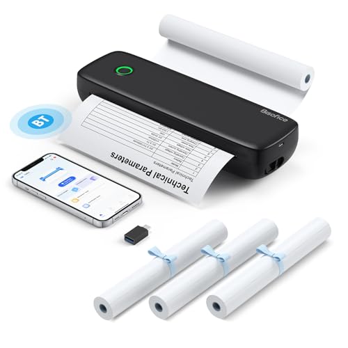 Bisofice Impresora Térmica Portátil A4, Inalámbricas Impresora Sin Tinta Portatil con Papel Térmico A4, Compatible con Android/iOS/Wins/Mac, para Oficina, Viajes, Estudio