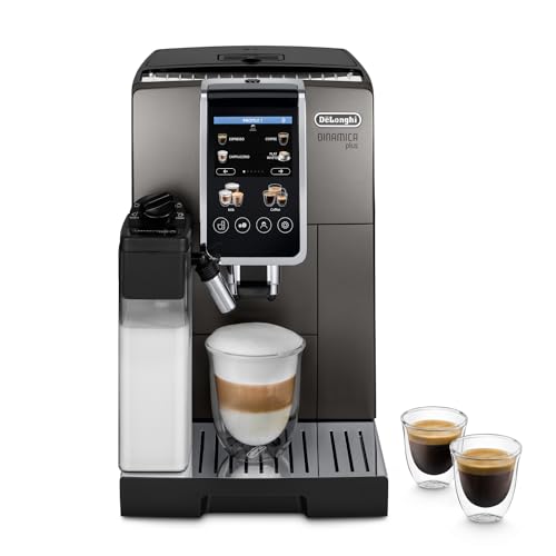 DESCUENTAZO 53% DESCUENTO De’Longhi Dinamica Plus ECAM380.95.TB Cafetera Automática con LatteCrema Sistema de Leche, One Touch Cappuccino, con 24 Recetas, Pantalla TFT a Color de 3.5 Pulgadas, 1450 W, Titanio/Negro