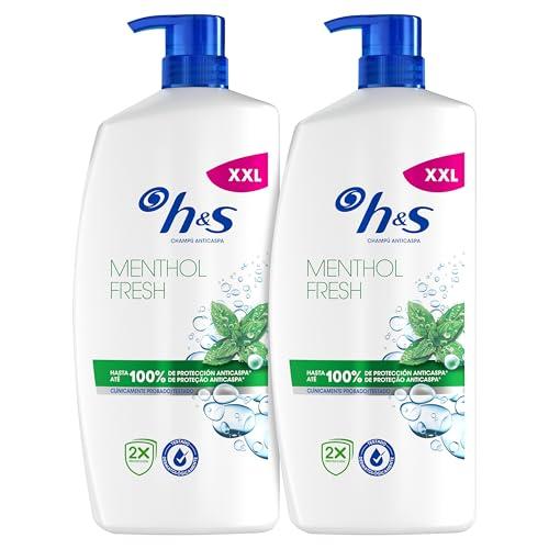 H&S Menthol Fresh Champú Anticaspa 2x1000ml con Dispensador, para Uso Diario. Hasta 100% de Protección Anticaspa, Clínicamente Probado. Para Todo Tipo de Pelo y Cuero Cabelludo Frescor, Aroma a Mentol