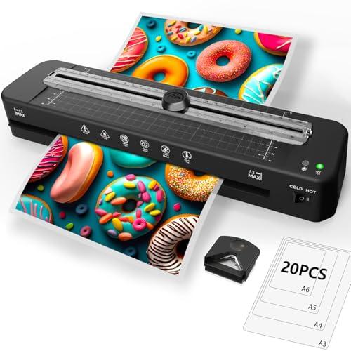 Plastificadora A3, 5 en 1 para A3 A4 A5 A6 Máquina laminadora en modo frío y caliente con cortador de papel, relleno de esquinas y 20 hojas de laminada para la escuela, la oficina y el hogar