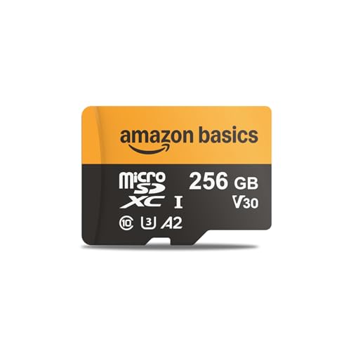 Amazon Basics Tarjeta MicroSDXC de 256 GB con Adaptador, Velocidad de Lectura de hasta 200 MB/s, Paquete de 1