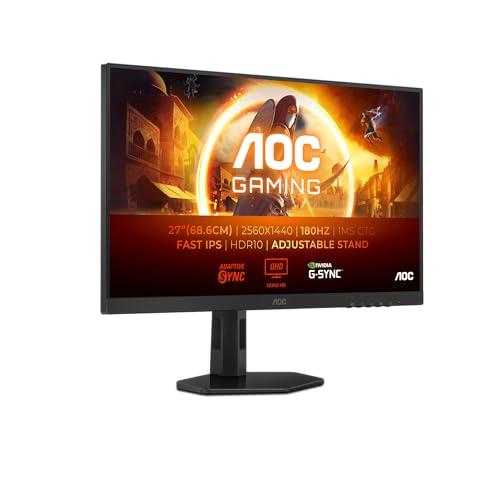AOC Gaming Q27G4XF   Monitor QHD de 27 Pulgadas, 180 Hz, Plano, 0,5 ms, FreeSync Prem., Comp. G Sync, HDR10, Ajustable (IPS, 2560×1440, DisplayPort, HDMI) Negro/Gris