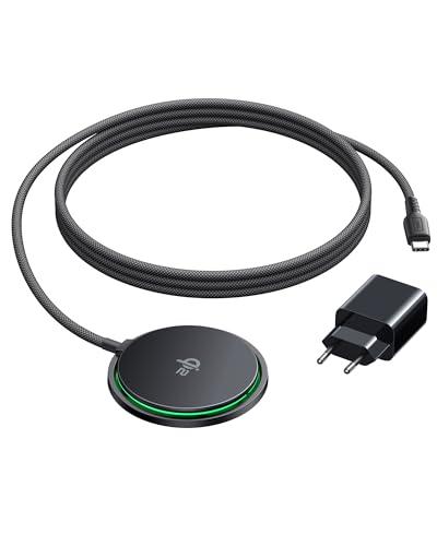 INIU Cargador Inalámbrico iPhone, 15W Certificado Qi2 Base Carga Rápida Magnética de Refrigeración, Mag Safe Wireless Charger for iPhone 17 16 15 14 13 12 Pro Max AirPods 4 3 (con Adaptador USB C 20W)