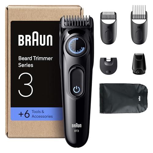 Braun Recortadora De Barba Series 3 BT3565, Barbero Recargable, +6 Accesorios De Afeitado, 50 Min De Autonomía, Lámina De Corte Ultra Afilada, 40 Longitudes, Negro/Azul