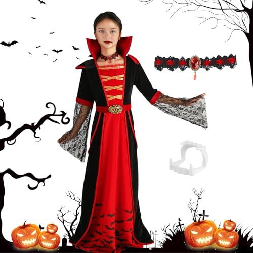 BBWELL Disfraz Infantil Vampiro,Disfraz de Vampiro para Niñas,Disfrazs Halloween Niña,Disfrazs de Reina Vampira para Halloween | Atuendos Góticos para Fiestas Teatro Obras Cosplay Festivales (L)