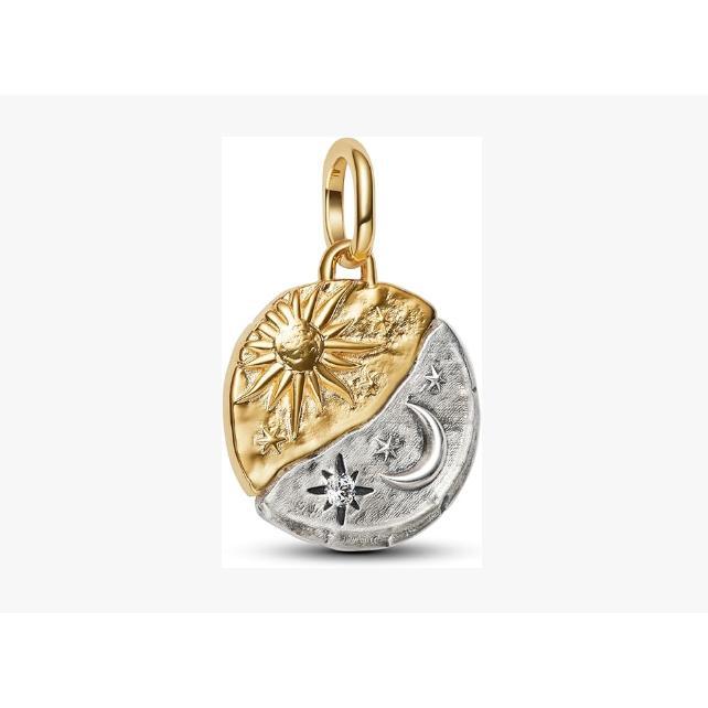 PANDORA Medallón de sol y luna de plata de ley con aleación chapada en oro de 14 quilates, compatible con Me y Moments, 763977C01 | Miravia