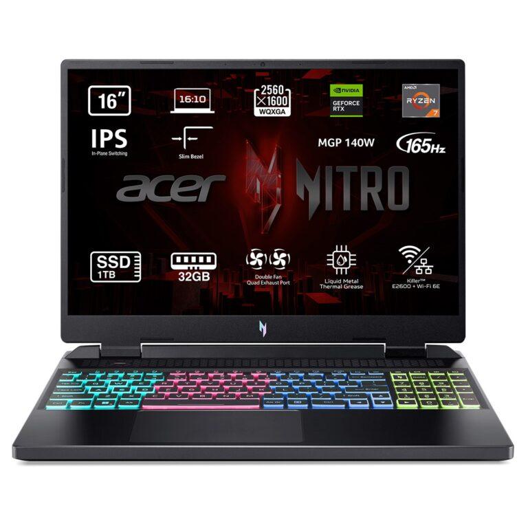 Portátil Gaming Acer Nitro 16, Ryzen 7, 32GB, 1TB SSD, GeForce RTX 4070 8GB, 16″, Sin SO (Reacondicionado Grado D) · Acer · El Corte Inglés