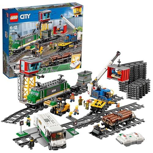 LEGO City Tren de Mercancías con Vehículo Teledirigido   Camión de Juguete, Carretilla Elevadora, 32 Piezas de Vía y & Minifiguras   Regalo para Niños y Niñas de 6+ Años 60198