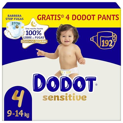 BUENA OFERTA 35% DESCUENTO Dodot Pañales Bebé Sensitive, Talla 4 (9 14 kg), 192 Pañales + 4 Pants de Regalo, Hasta 12 h De Protección Antifugas y Cuidado de la Piel, Pack Mensual