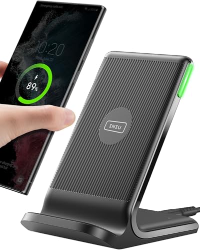28% DESCUENTO INIU Cargador Inalámbrico Rápido Stand, 15W Certificación Qi Wireless Charger Estación Phone Fast Charge Holder para iPhone 17 16 15 14 13 12 11 Pro MAX Samsung Galaxy S23 S22 Google Pixel 8 7 6 etc