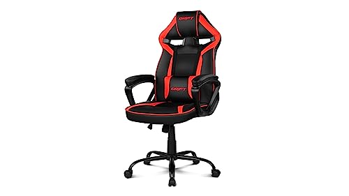 DESCUENTAZO 42% DESCUENTO Drift Gaming DR50 – Silla Gaming Profesional en Polipiel, reposabrazos Acolchados, pistón Clase 4, Asiento basculante y Altura Regulable, cojín Lumbar, Color Negro/Rojo