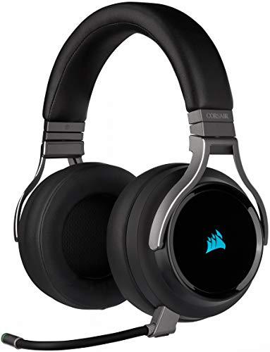 22% DESCUENTO Corsair VIRTUOSO RGB WIRELESS, Auriculares para Juegos de Alta Fidelidad, Envolvente e Inmersivo 7.1, Micrófono Extraíble y Omnidireccional, para PC, PS4, Switch y Móviles, Negro