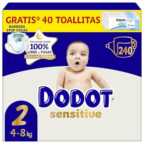 35% DESCUENTO Dodot Pañales Bebé Sensitive, Talla 2 (4 8 kg), 240 Pañales + Regalo de 40 Toallitas Aqua Pure 99% Agua, Hasta 12 h De Protección Antifugas y Cuidado de la Piel, Pack Mensual