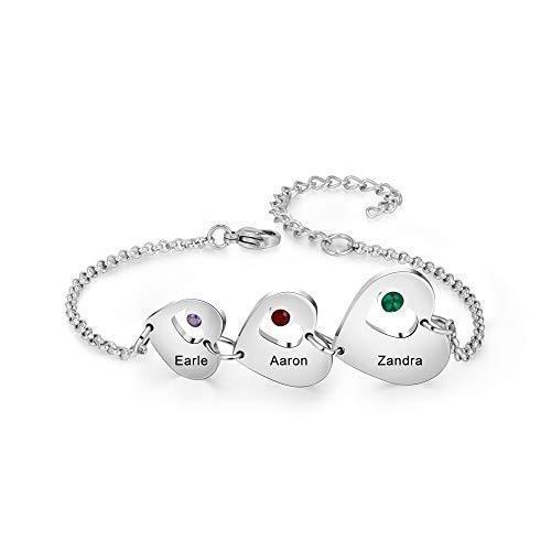 lorajewel Pulsera Personalizada con Nombre Piedra de nacimiento 1 6 Corazón Charms Regalo para el Día de la Madre Cumpleaños Navidad (3 Corazón)
