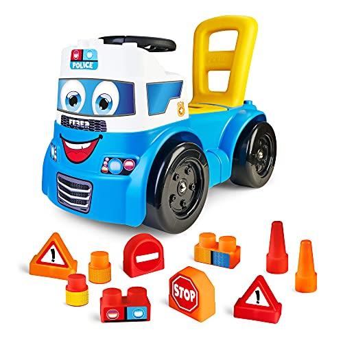 BUENA OFERTA 36% DESCUENTO CORREPASILLOS FEBER Motofeber Blocks Police, Juego 3 en 1 y temática policía, Incluye Corre pasillos con Panel de encajables y 10 Bloques de Figuras geométricas, Famosa (800013222)