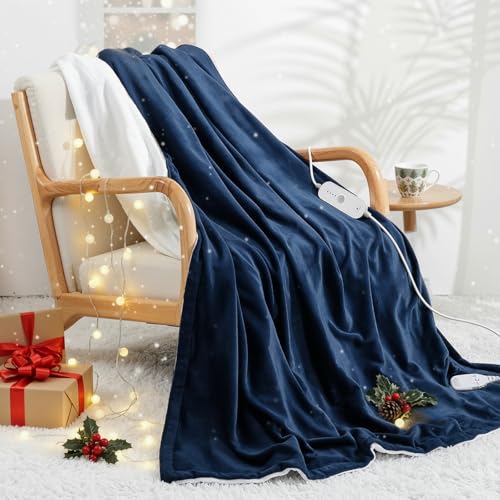 CURECURE Manta Eléctrica 130x180cm Manta Térmica 4 Niveles de Calor, Apagado Automático 9H, Protección Sobrecarga, Tejido Suave Regalo Invierno para Cama y Sofá (Azul Oscuro)