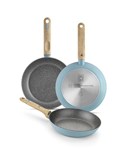 26% DESCUENTO BRA Nordik Set de sartenes 20 24 28 cm de diseño nórdico de aluminio forjado con antiadherente, aptas para todo tipo de cocinas incluida inducción, color turquesa