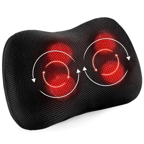 Cojín de Masaje Shiatsu Masajeador de Cuello, Hombros y Espalda, Función de Calefacción, Eléctrico Masajeador de Amasado de Tejido Giratorio 3D para Cintura, Hogar y Oficina
