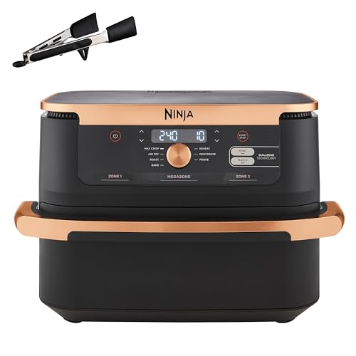 48% DESCUENTO Ninja Foodi FlexDrawer Freidora de Aire Dual Zone, 10.4L, Air Fryer, 7 en 1, Freidora sin Aceite con 2 Cestas y Divisor Extraíble, Asa, Hornea, Frie, Pinzas Incluídas, Negro y Cobre, AF500EUCP