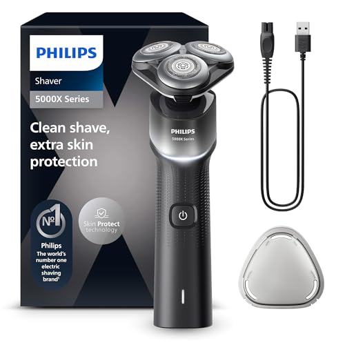 27% DESCUENTO Philips Serie X5000 Afeitadora Eléctrica Hombre, Máquina de Afeitar Barba, 27 cuchillas, Cuida la piel, Cabezal flexible 360º, 50min de uso, En Seco y Húmedo, Recargable, X5004/00, Plata