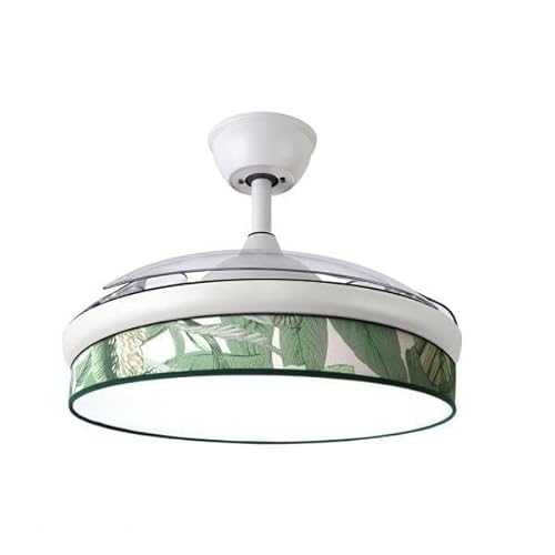 Zarivy Ventilador DC Moda 72W en elegante blanco, con hojas verdes de 108 cm. Potente iluminación de 7200 lm en 3000K, 4000K y 6000K. Control remoto, memoria y temporizador incluidos.